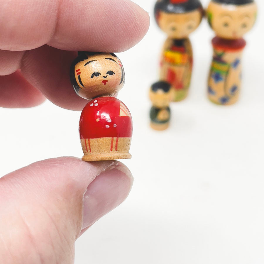 Vintage Kokeshi Nodding Head Dolls - Family of Four