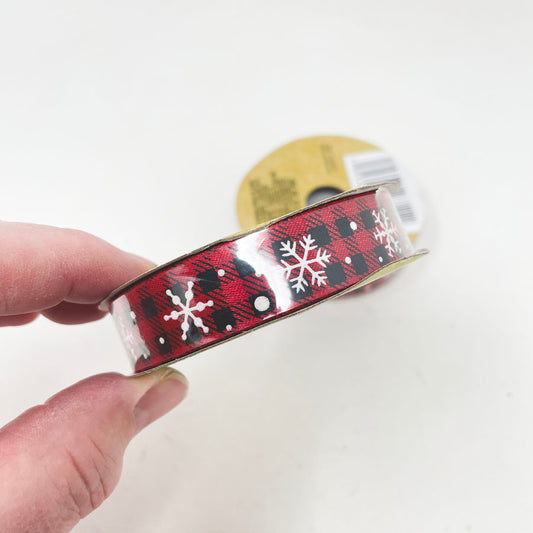Crafters Square 5/8" Buffalo Plaid Snowflake Ribbon