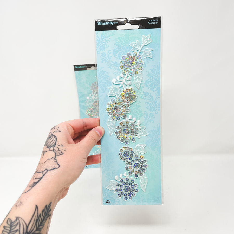 Simplicity Applique - White Sequined Flowers (1)