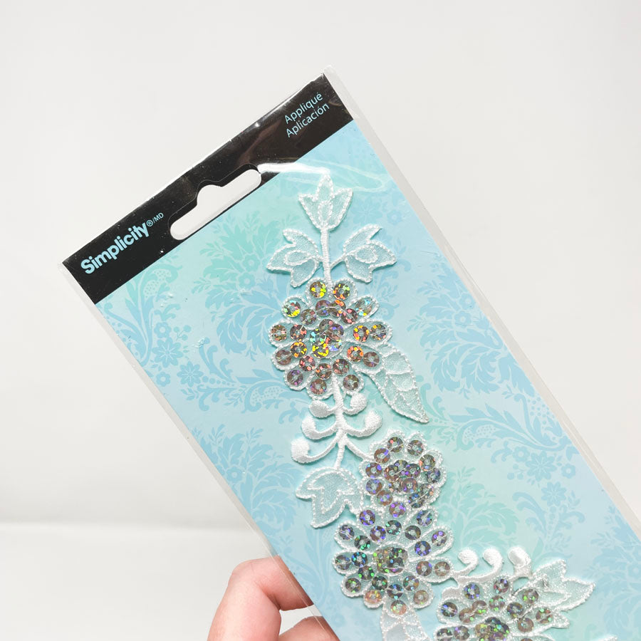 Simplicity Applique - White Sequined Flowers (1)