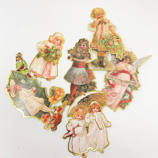 Vintage Victorian Style Die-Cut Ornaments – Gold Foil Angels & Children