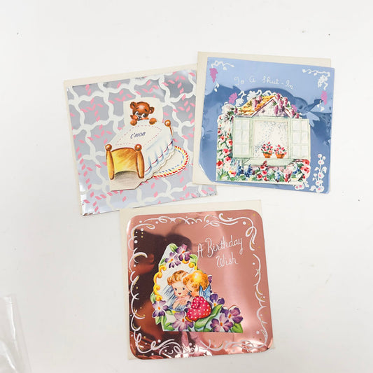 Vintage 1950s Foil Greeting Cards / Pop-Up Get Well / Birthday