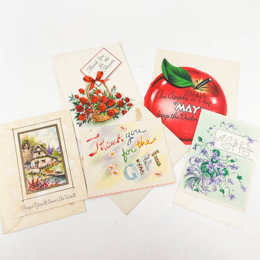 Lot of 5 Vintage 1940s–50s Greeting Cards w/ Envelopes