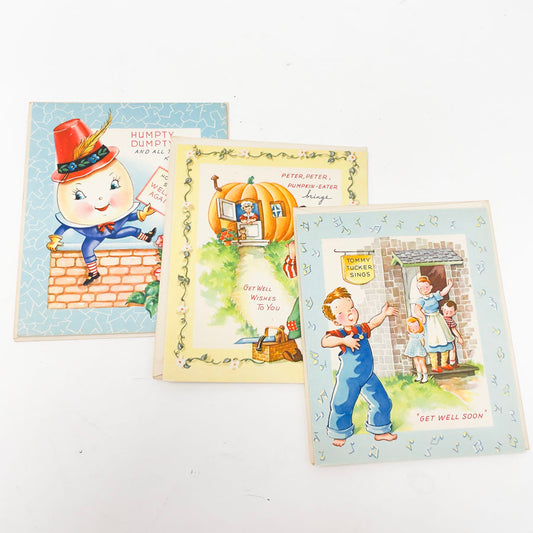 Vintage 1950s Storybook Get Well Cards with Nursery Rhyme Inserts