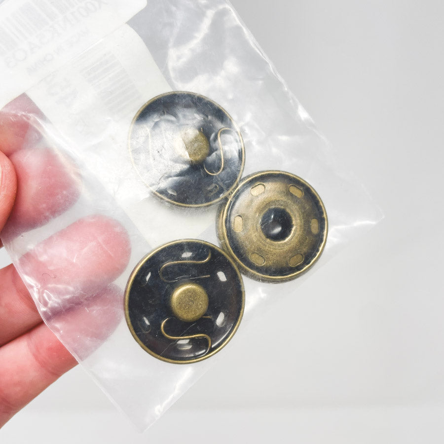 3 Bronze Metal Sew-on Snaps