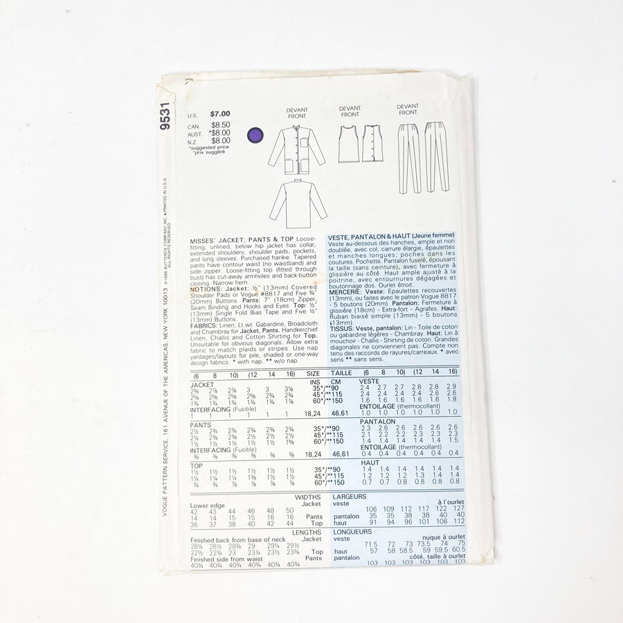 1986 Outfit (6-10) by Very Easy Very Vogue 9531 Sewing Pattern