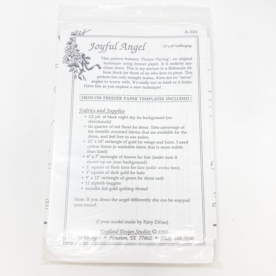 1995 Joyful Angel Wallhanging Quilting Pattern by England Design Studios