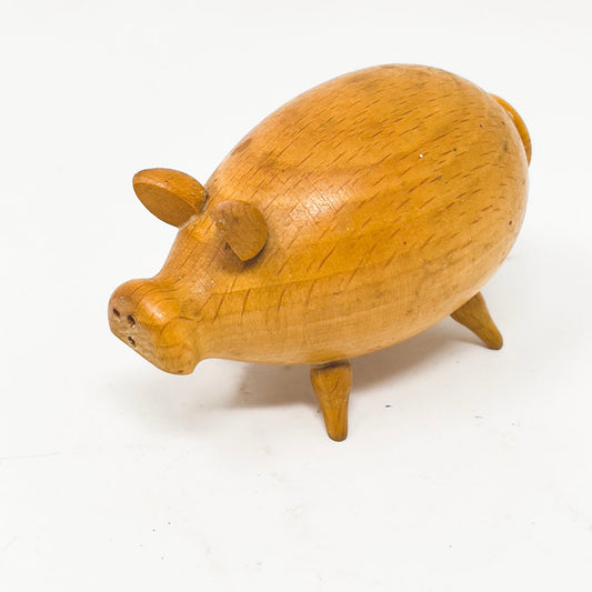 Vintage Hand-Carved Wooden Pig Salt Shaker