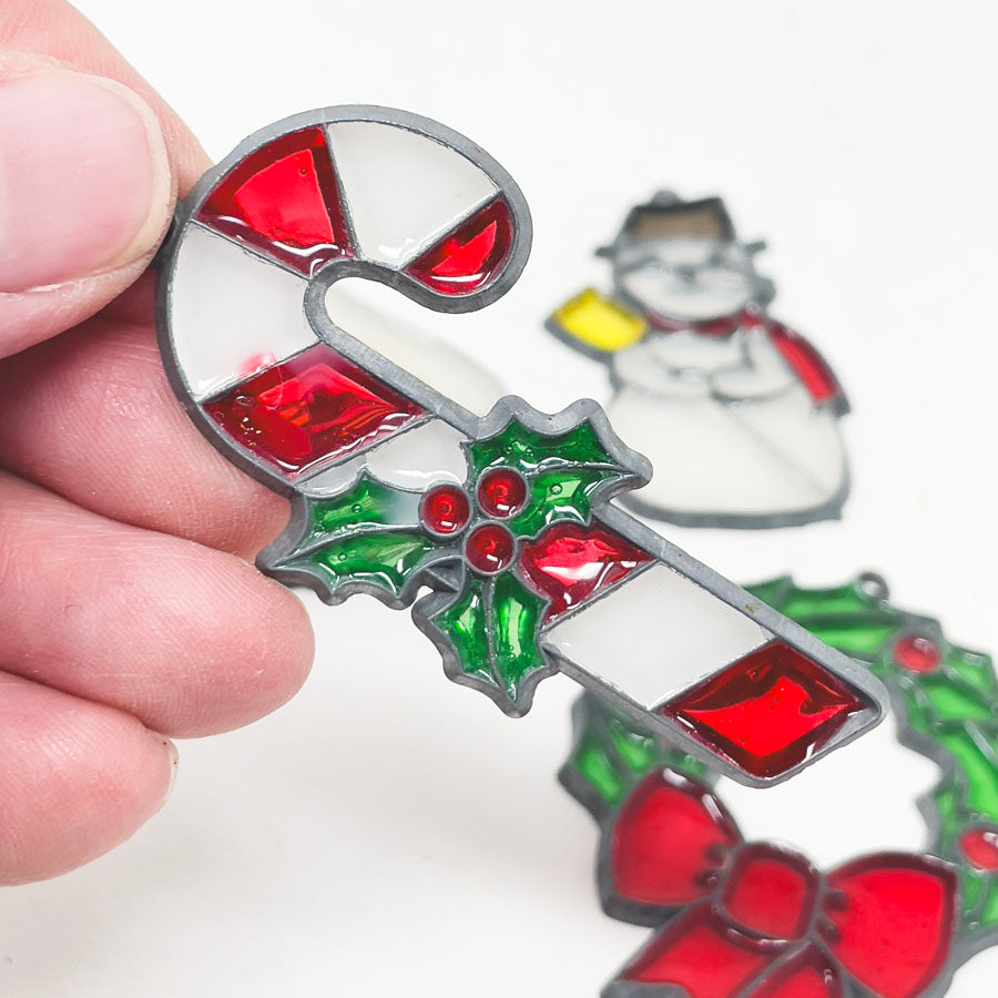 Vintage Completed Makit & Bakit Stained Glass Christmas Suncatchers