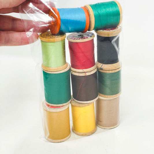 11 Vintage Wood Thread Spools