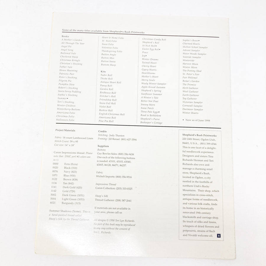 Shepherd's Bush Printworks Cross Stitch Patterns - Pick a Design