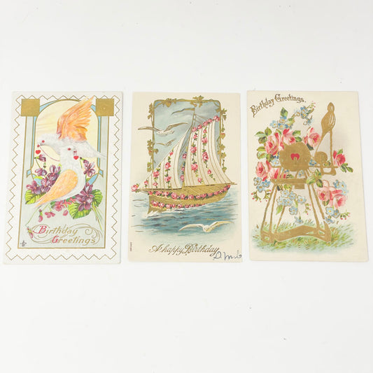 Nine Antique Edwardian Birthday Postcards