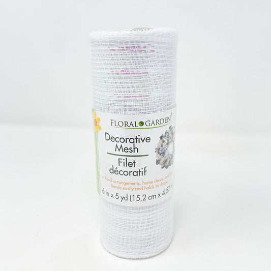Floral Garden Decorative Mesh 6in by 5yds White Iridescent