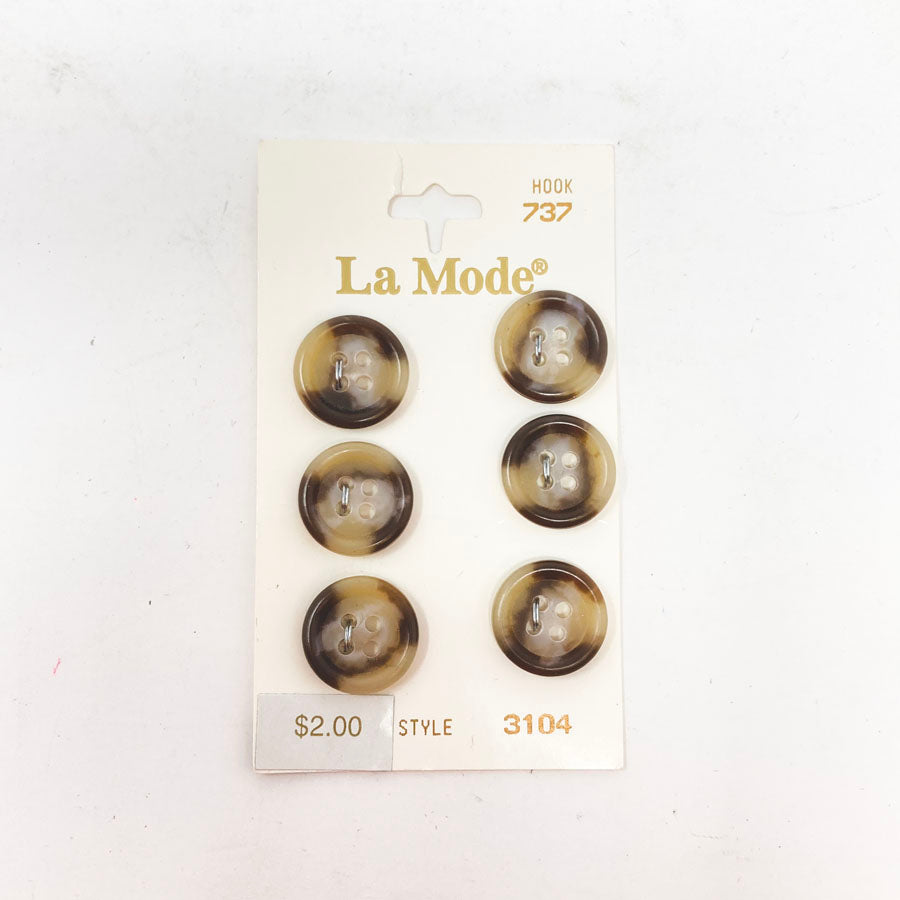6 Carded La Mode Tortoise Shell Buttons