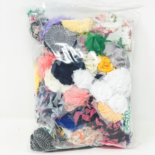 Large Bag of Shabby Fabric Ribbon Flowers