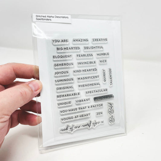 Stitched Alpha Descriptors - Spellbinders Stamp and Die Set