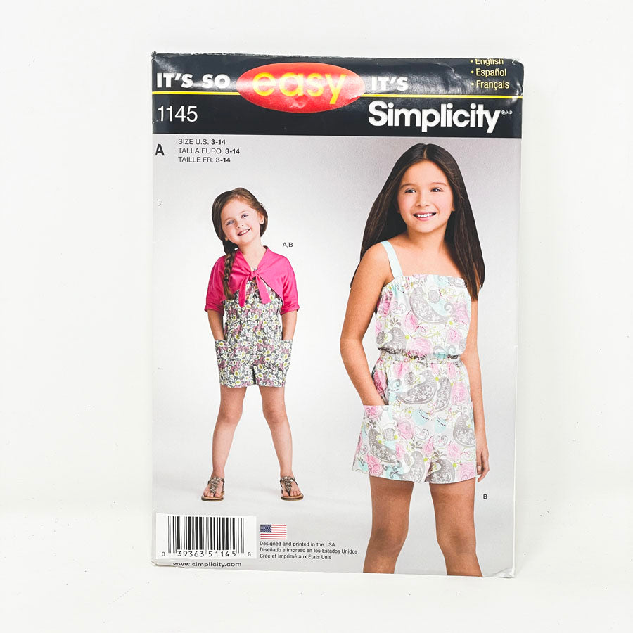 Simplicity 1145 Sewing Pattern - Child's and Girls' Romper and Knit CCardigan (3-14 Size) - 2015
