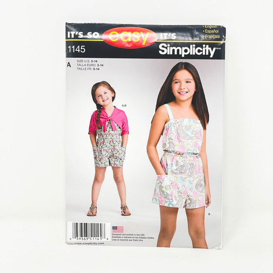 Simplicity 1145 Sewing Pattern - Child's and Girls' Romper and Knit CCardigan (3-14 Size) - 2015