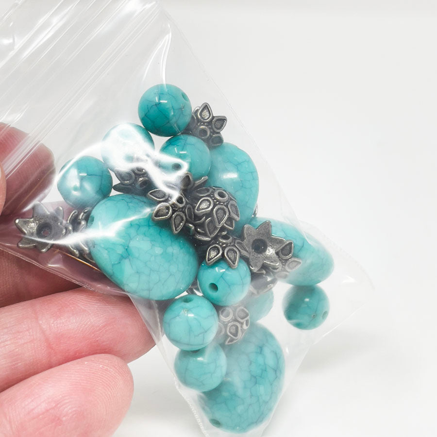 Plastic & Metal Turquoise Bead Mix
