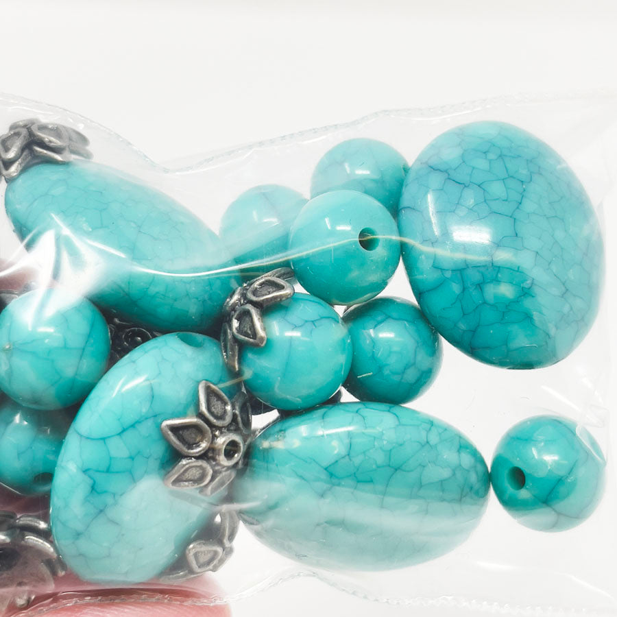 Plastic & Metal Turquoise Bead Mix