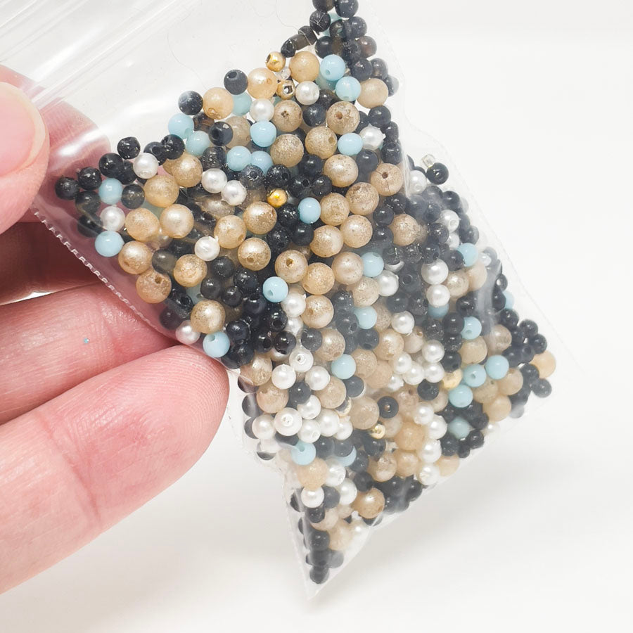 Round Bead Mix - Gold/Aqua/Black/White