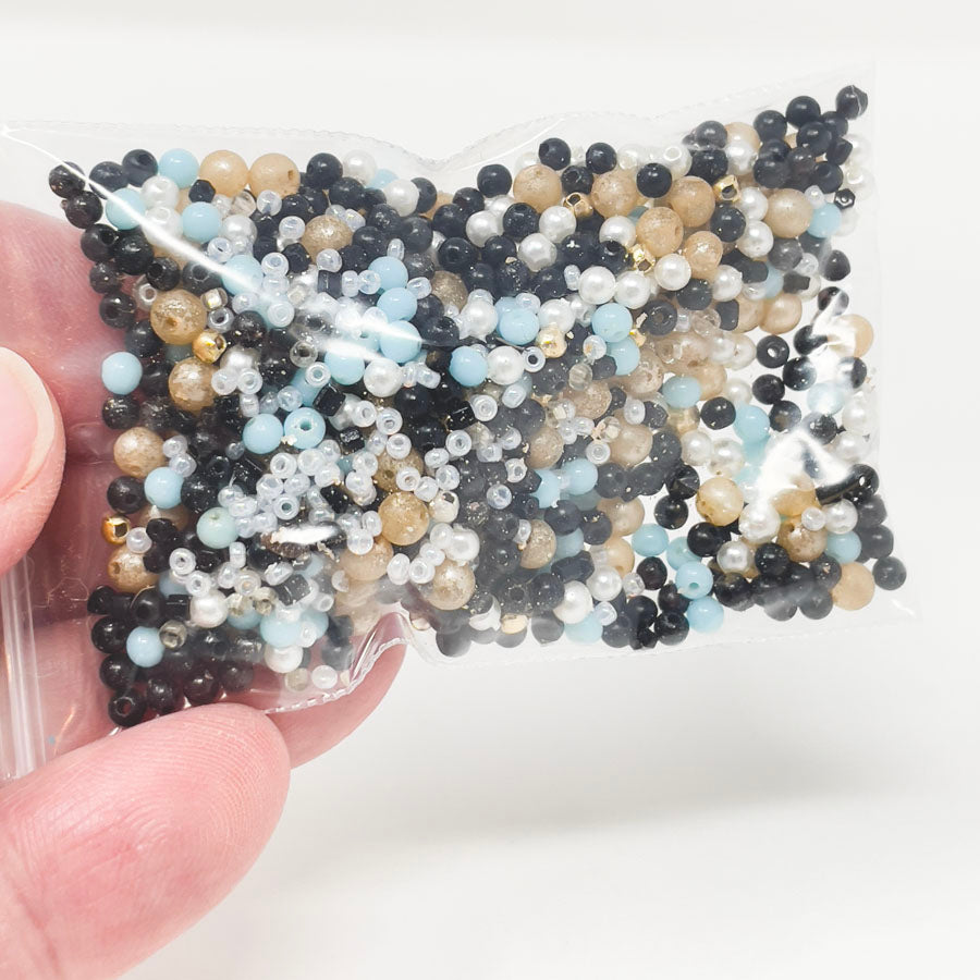 Round Bead Mix - Gold/Aqua/Black/White
