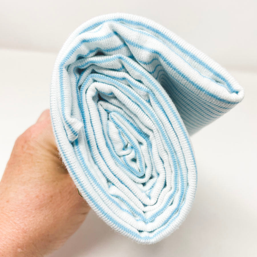 54" x 66" Baby Blue Pin Stripe Lightweight Jersey Stretch Fabric