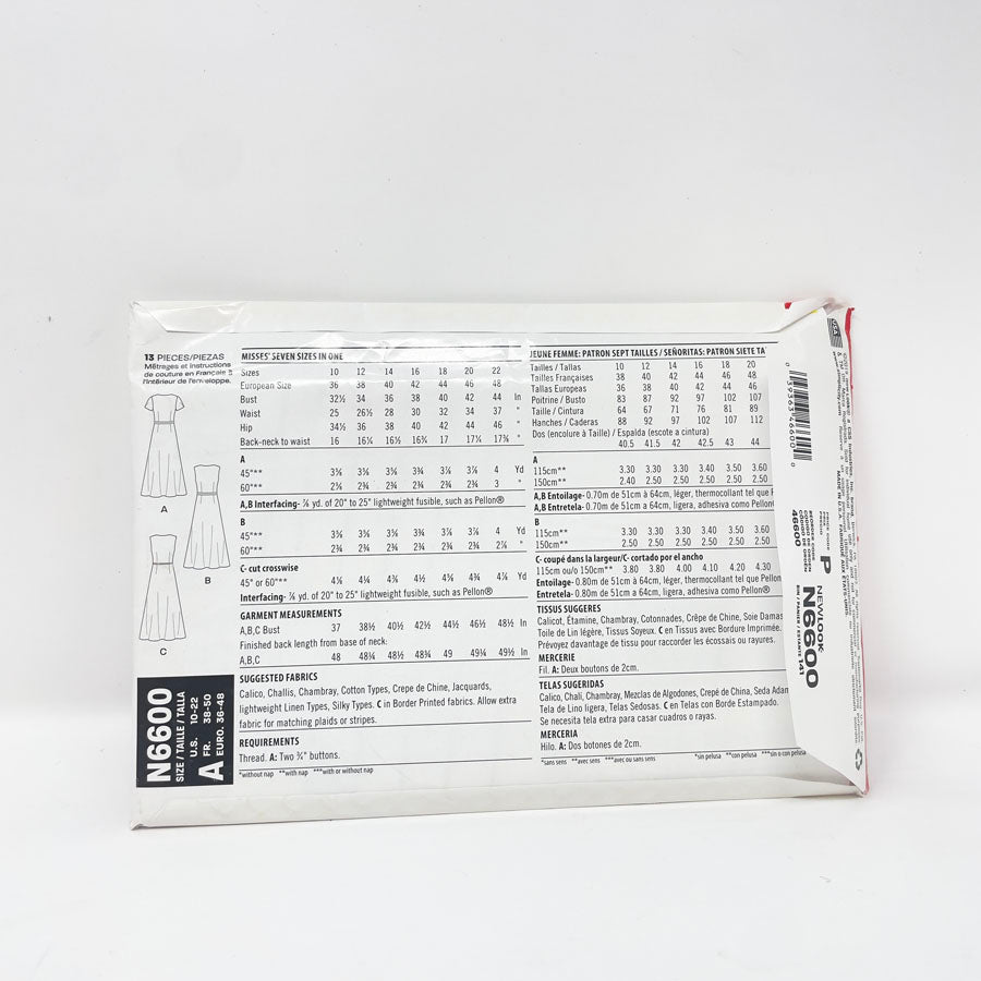 2019 New Look N6600 Sewing Pattern - Dress - Sizes 10-22