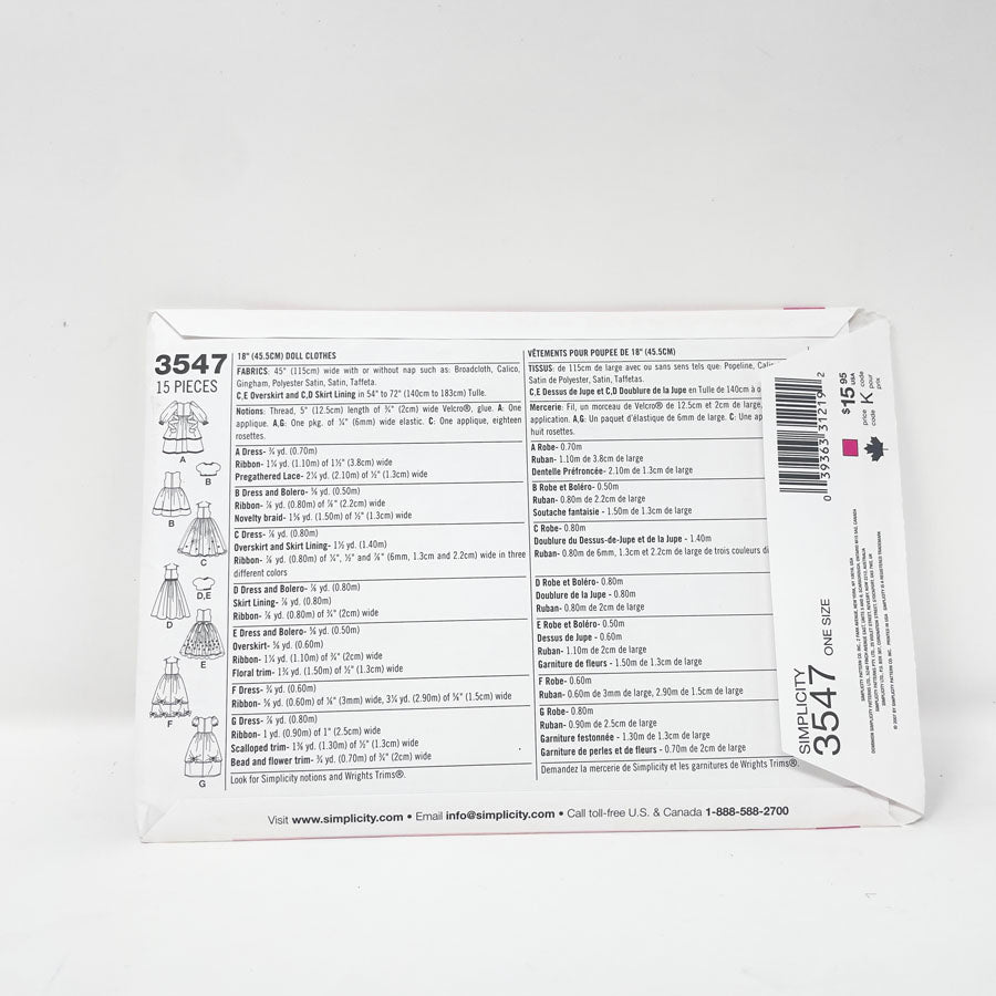 Assorted 18" Doll Clothing Patterns - Pick a Design