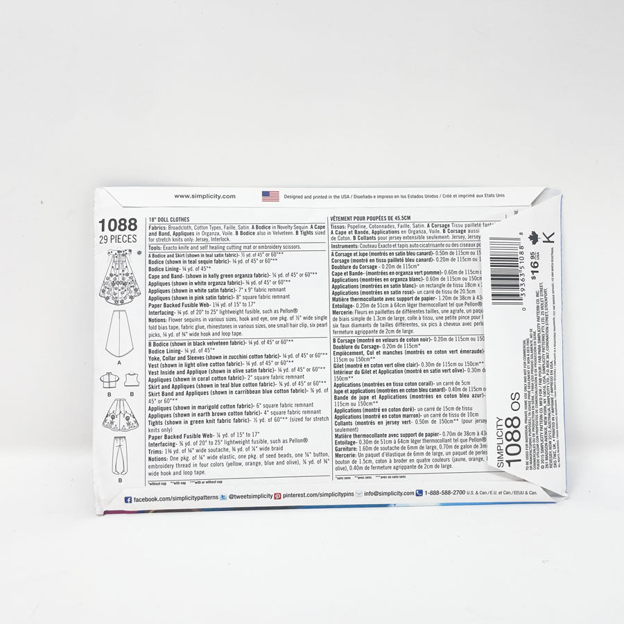 Assorted 18" Doll Clothing Patterns - Pick a Design