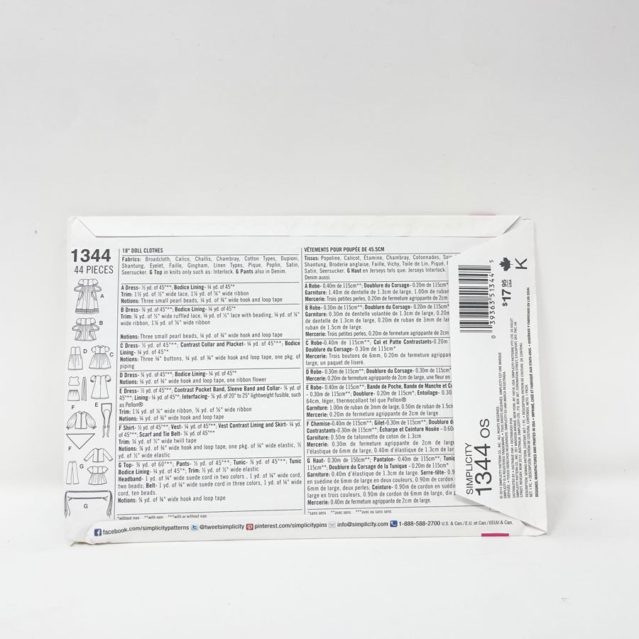 Assorted 18" Doll Clothing Patterns - Pick a Design