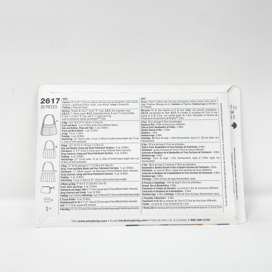 Assorted Simplicity Bag/Purse Patterns - Pick a Design