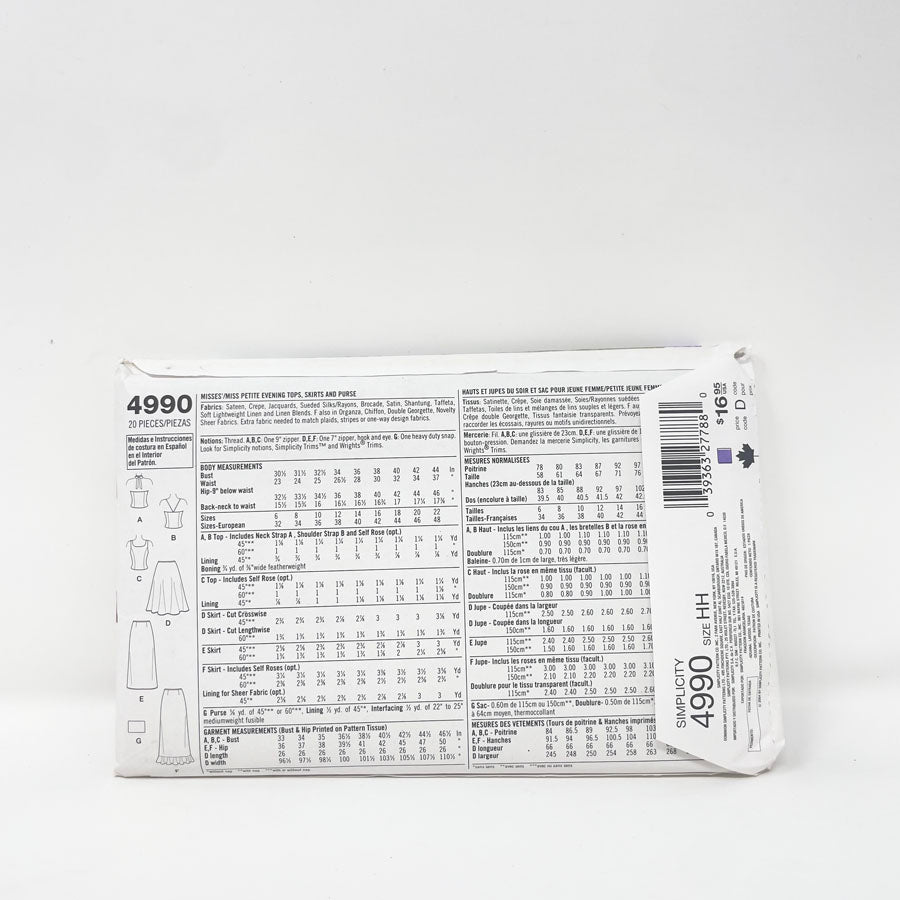 2004 Simplicity 4990 Sewing Pattern - Skirt/Top/Purse - Sizes 6-12