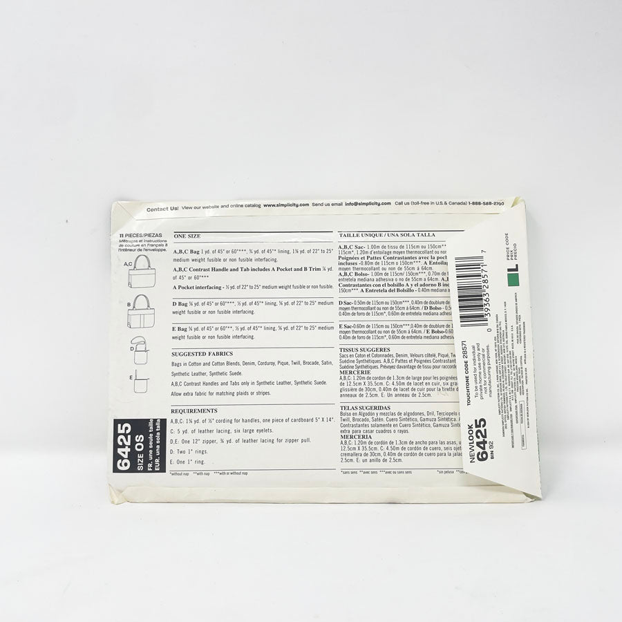 New Look Sewing Patterns 6425 - Bag/Purse