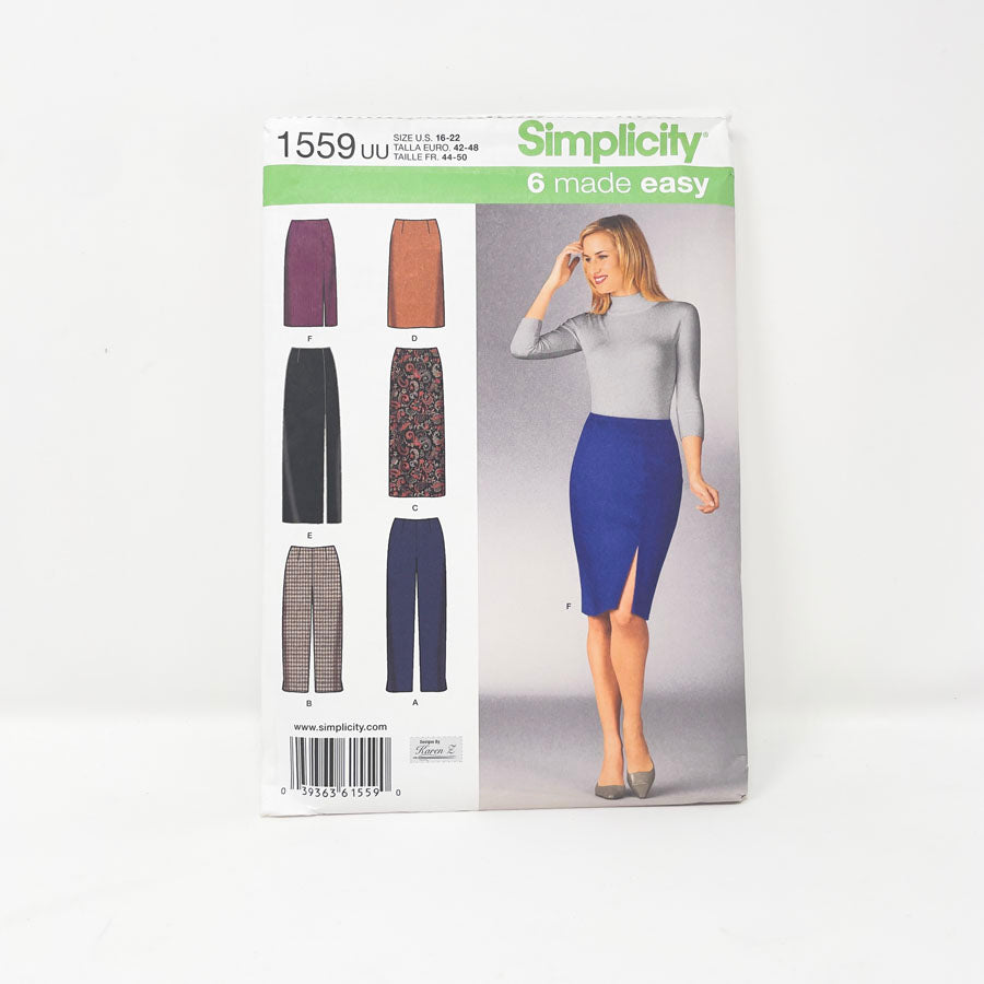 2013. Simplicity Sewing Patterns 1559 - Misses' Slim Pants and Skirts Each in Two Lengths
