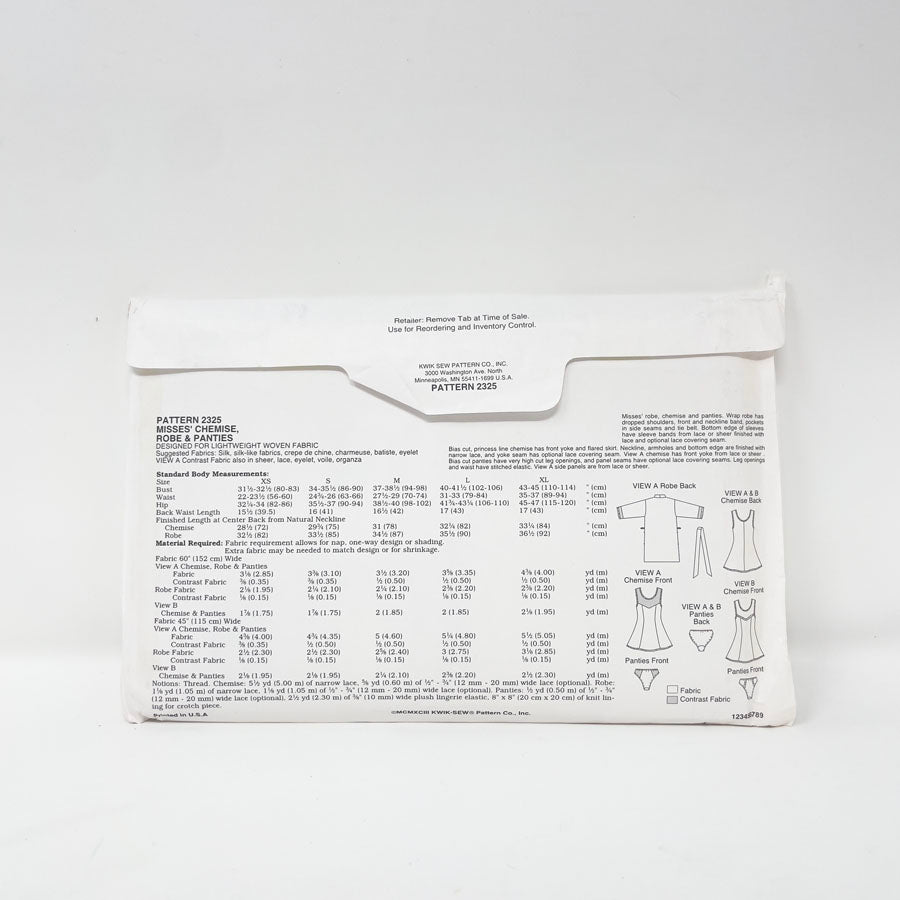 1993 Kwik Sew 2325 Sewing Pattern - Pajama Set - XS-XL