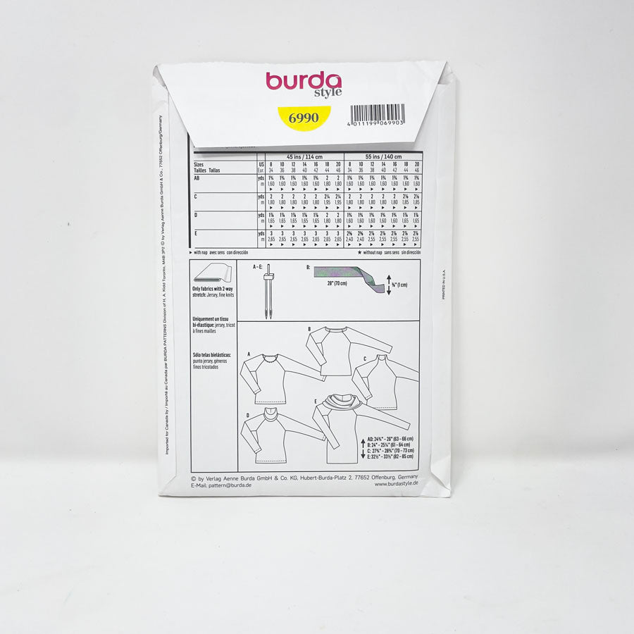2013 Burda 6990 Sewing Pattern - Top - Sizes 8-20