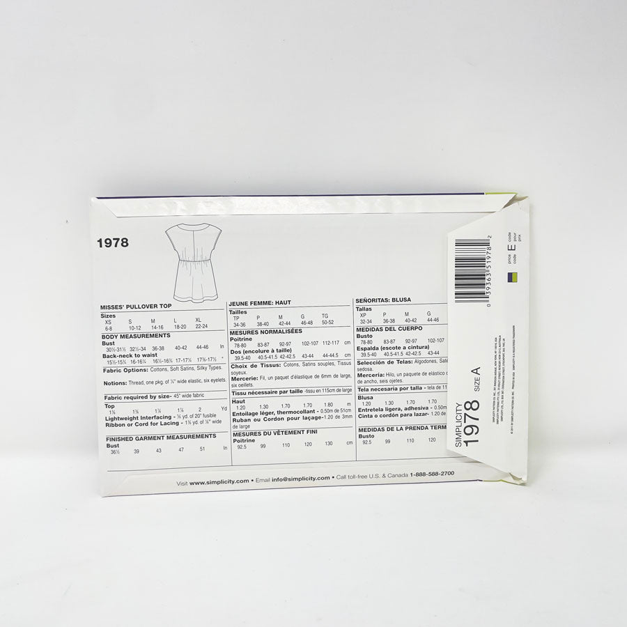 2011 Simplicity Sewing Patterns 1978 - Misses' Pullover Top