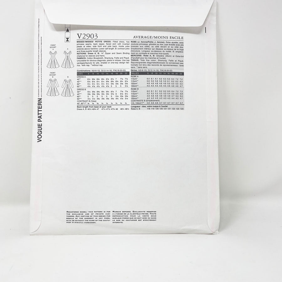 1957 (2011) Vogue V2903 Sewing Pattern - Dress - 12-16