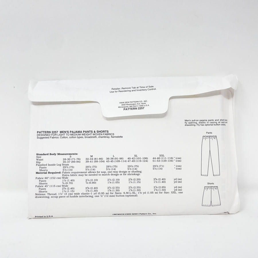 1993 Kwik Sew 2257 Sewing Pattern - Pajama Bottom - S-XXL