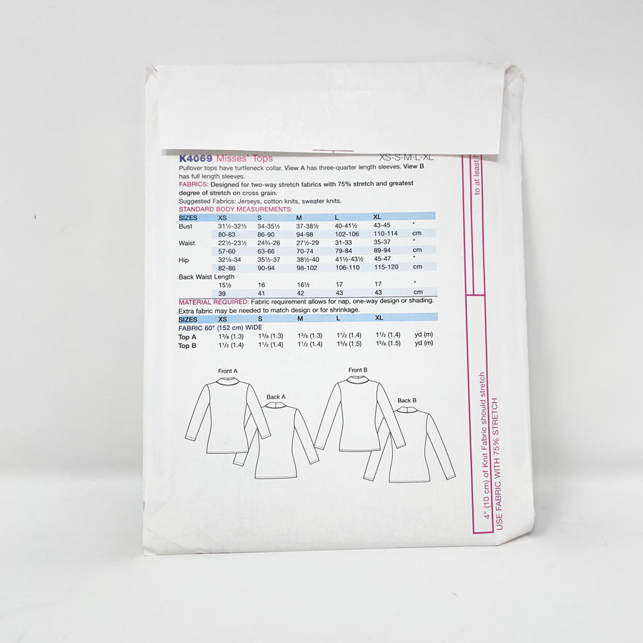 2014 Kwik Sew K4069 Sewing Pattern - Top - XS-XL
