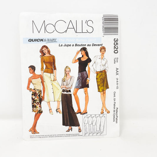 3520 Button Front Skirt Pattern (4-10)- McCall's - 2002