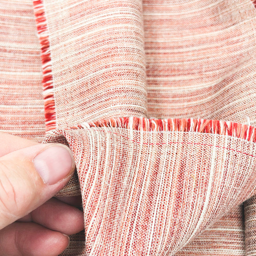 Red/Coral/Cream Woven Upholstery Fabric