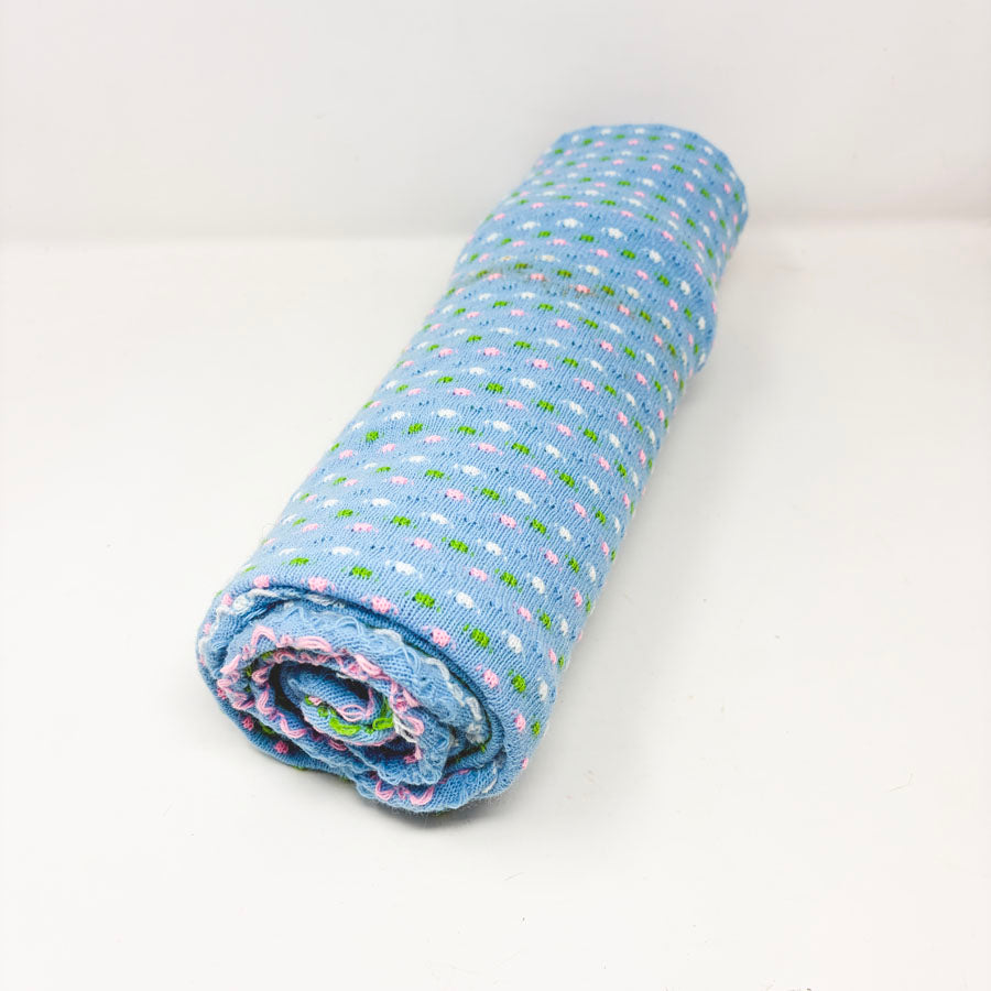 42" x 48" Blue With Color Dots Knit Fabric