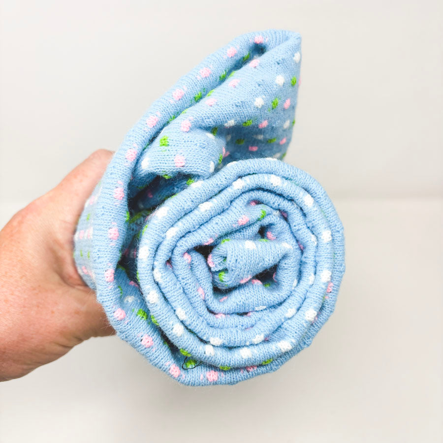 42" x 48" Blue With Color Dots Knit Fabric