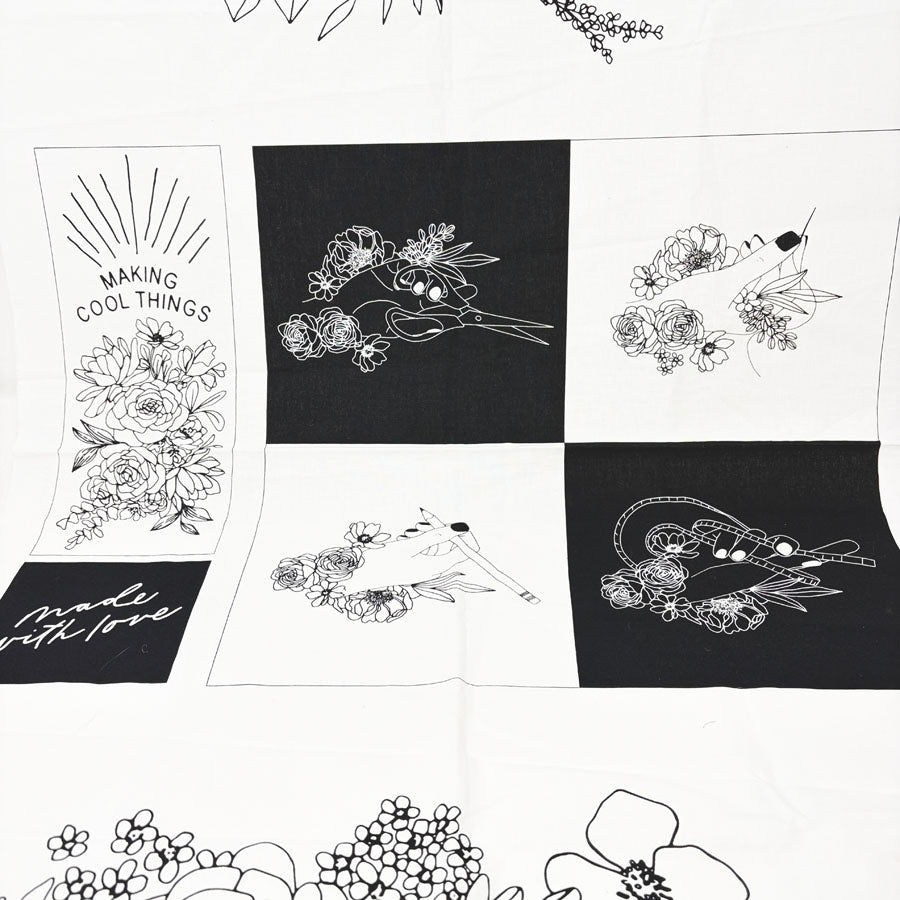 44" x 25" Create w/Black & White Flowers Fabric Panel for Moda