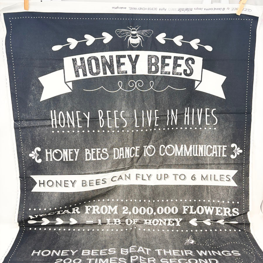 24" x 44" Charcoal Queen Bee Honey Fabric Panel - Michael Miller