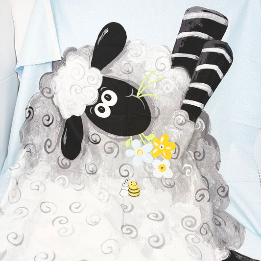 43" x 35" Lewe the Ewe - Sheep Blocks Light Blue Panel