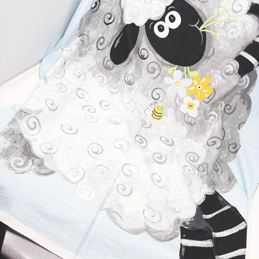 43" x 35" Lewe the Ewe - Sheep Blocks Light Blue Panel