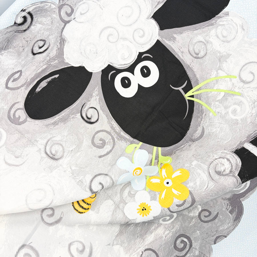 43" x 35" Lewe the Ewe - Sheep Blocks Light Blue Panel